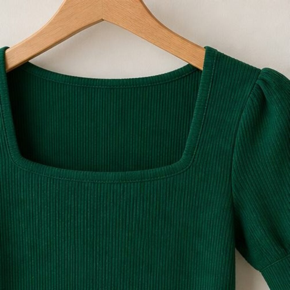 Emerald Ribbed Square Neck Top - Picture 4 of 6